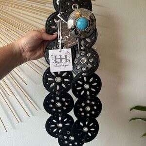 Haute Hippie Black Faux Leather Disc Belt Silver Accents Western Bohemian NWT
